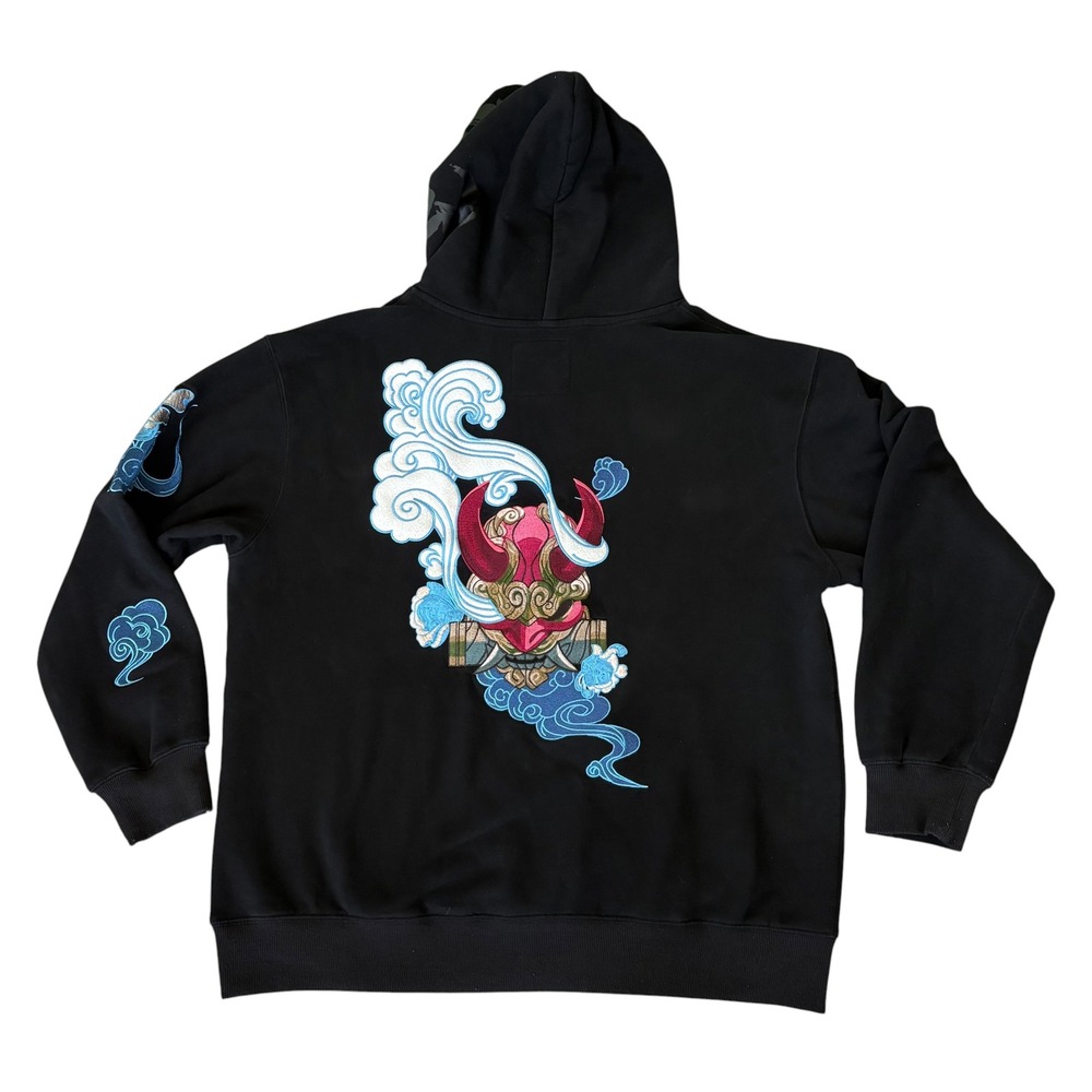 Bibisama Oni Anime Hoodie Mens XL-XXL Japanese Otaku Embroidery Streetwear Black